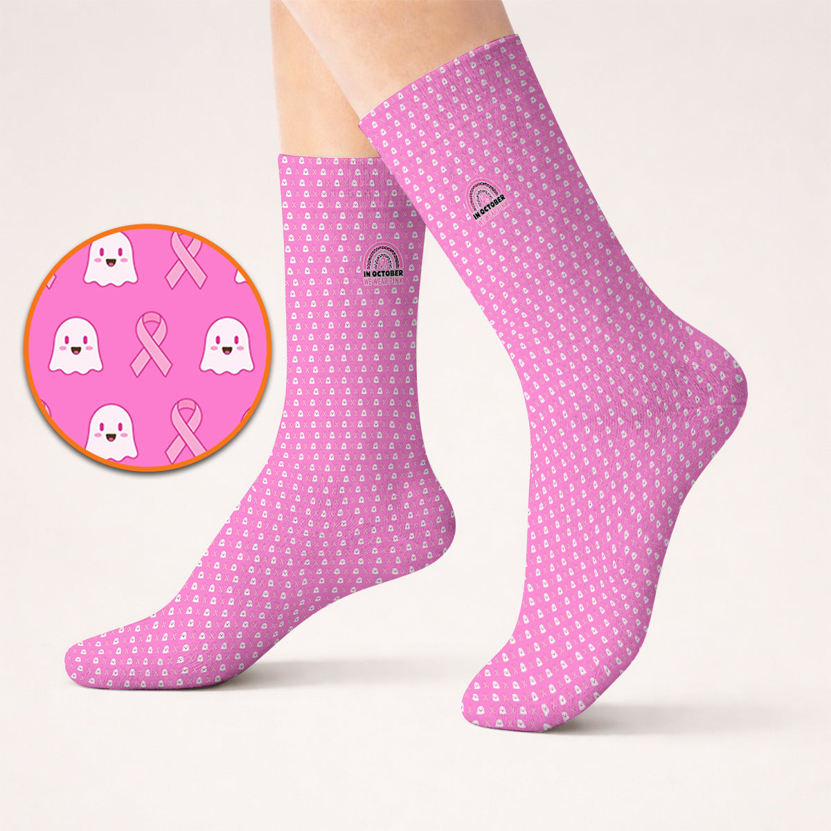 Breast Cancer Awareness Golf Socks, In October We Wear Pink Pattern Golf Sock, Pink Ribbon Golf Gift for Breast Cancer Support