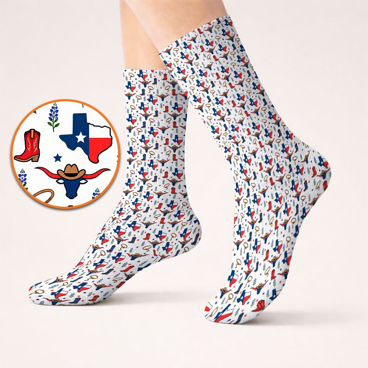 Texas Longhorn Golf Socks, Western Cowboy Texas Pattern Sock, Funny Golf Gift For Golfer