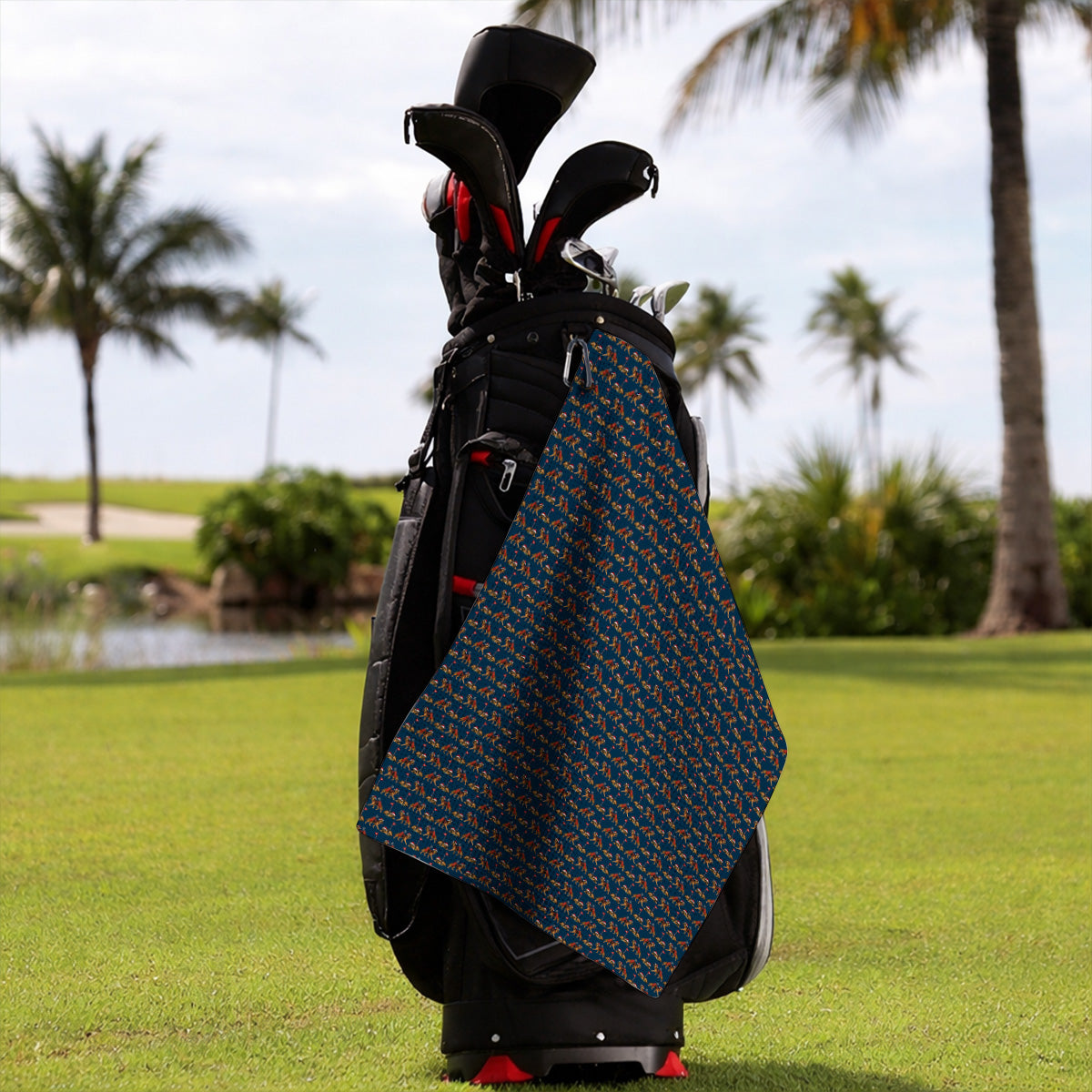 German Shepherd Christmas Golf Towels, German Shepherd Pattern Golf Towel, Holiday Golf Gift for Dog Lovers