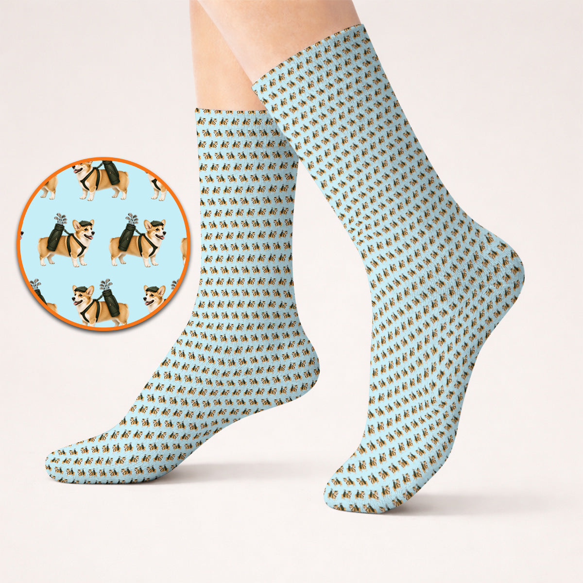 Funny Corgi Golf Socks For Golfer, Corgi Pattern Golf Sock, Dog Lover Golf Gift