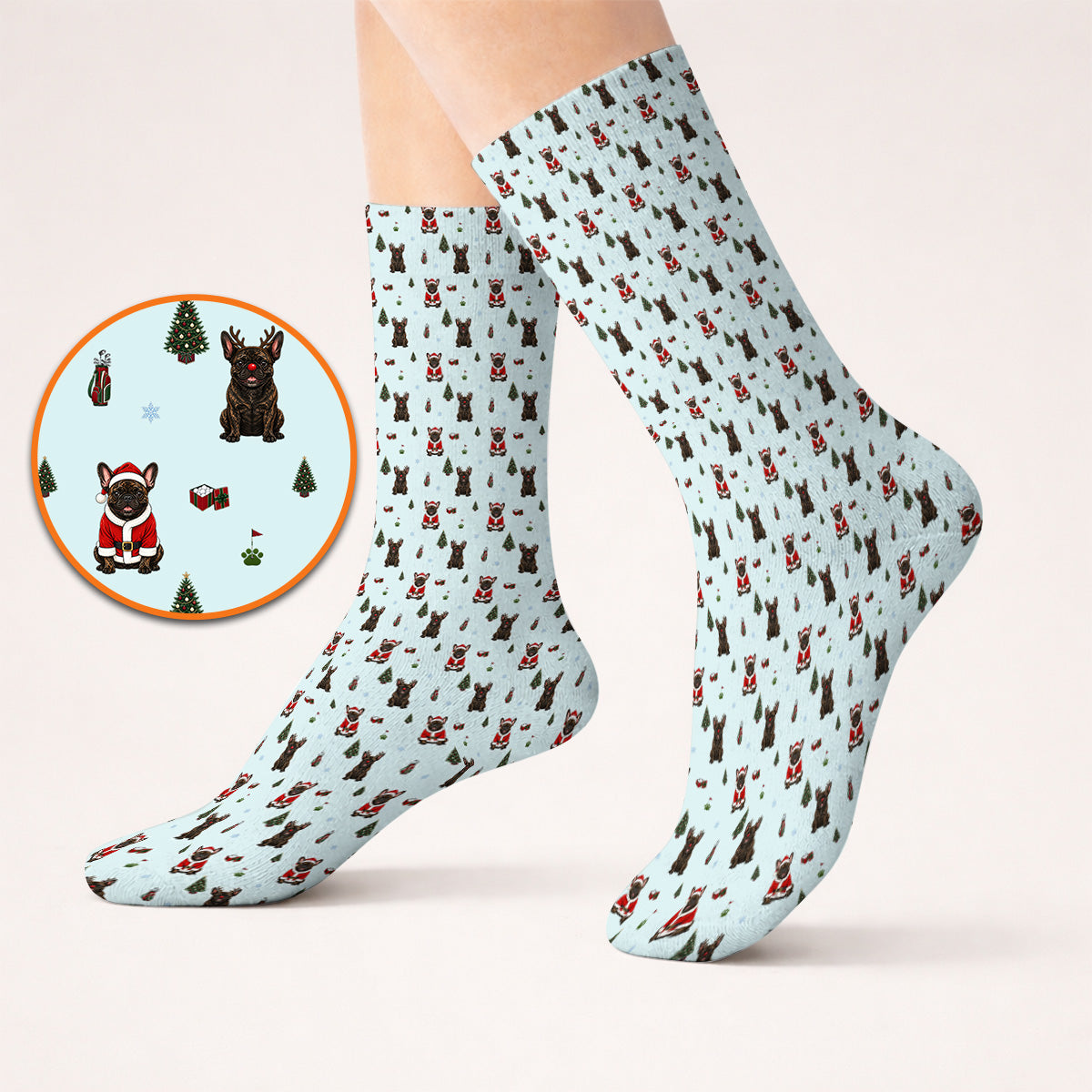 Reindeer French Bulldog Christmas Golf Socks, Festive Dog Holiday Pattern Golf Sock, Xmas Golf Gift for Golfers