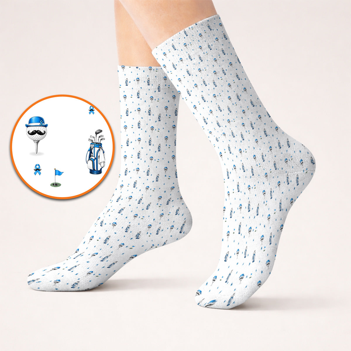 Blue Ribbon Golf Socks, Prostate Cancer Awareness Golf Sock, Golf Gift for Golfer