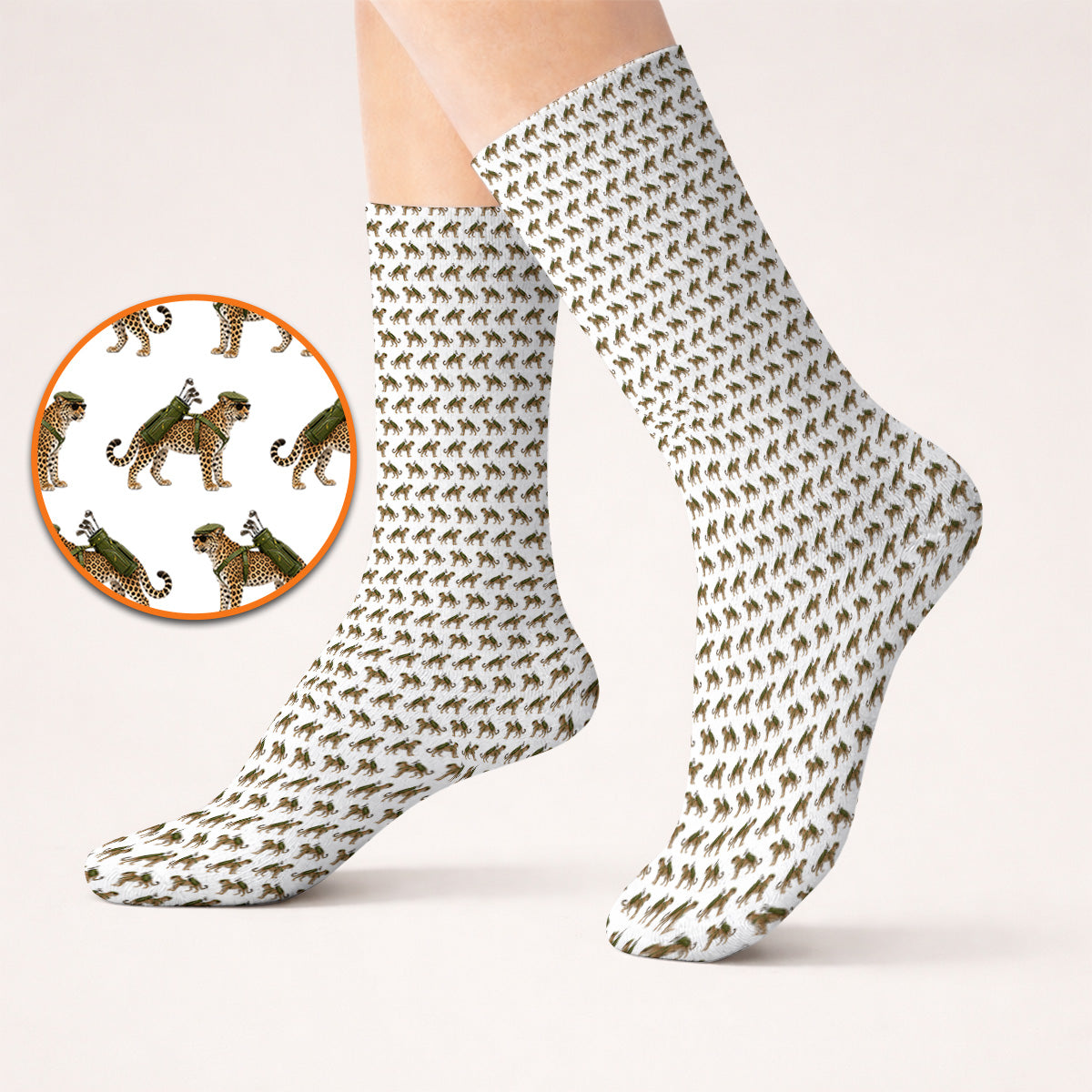 Leopard Golf Socks, Leopard Golf Pattern Sock, Funny Golf Gift For Golfers