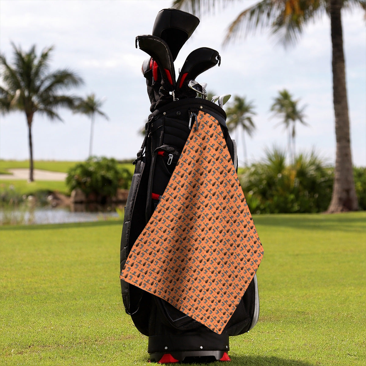 Halloween Dachshund Golf Towel, Skeleton Wiener Dog Pattern Golf Towels, Funny Golf Gift for Golfer