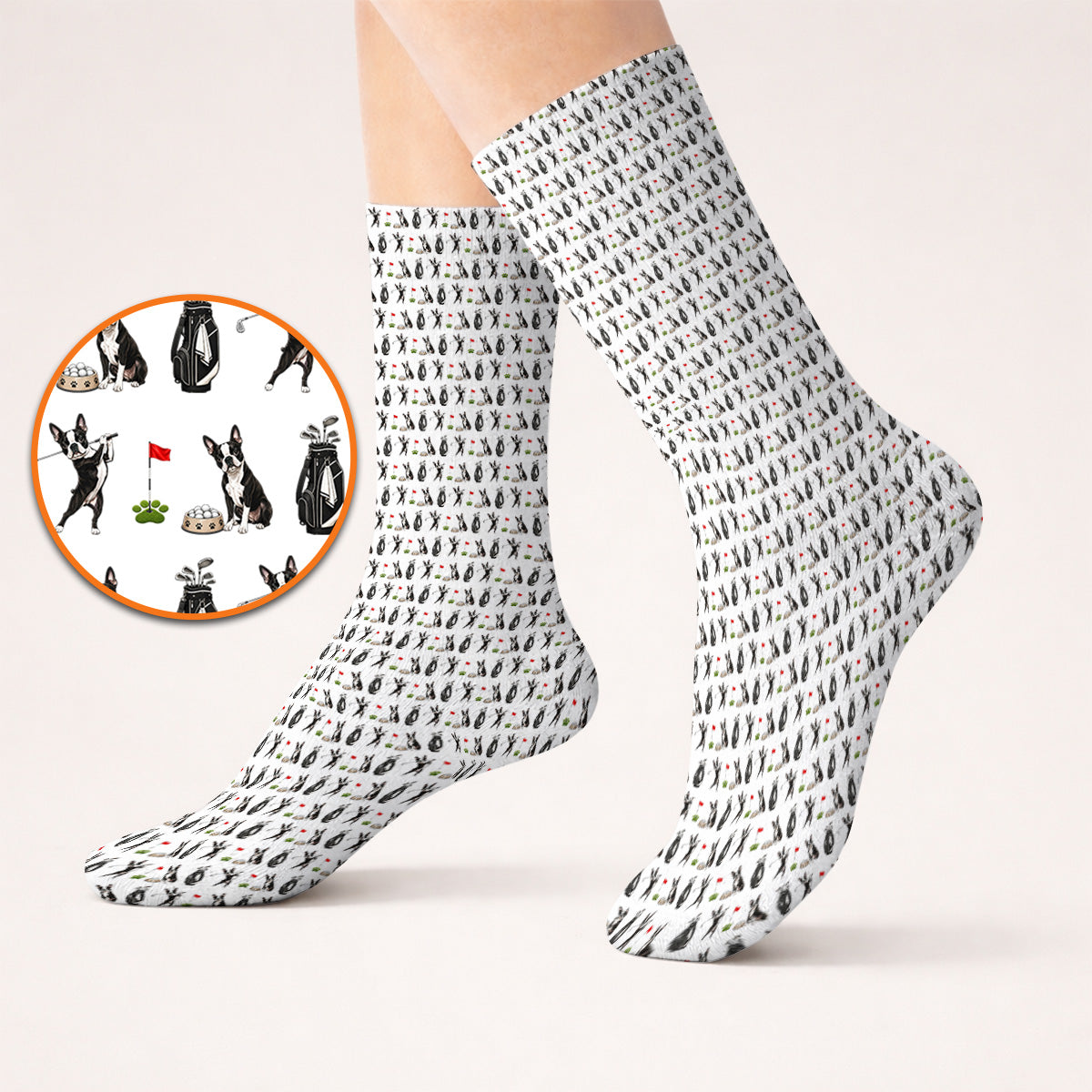 Funny Boston Terrier Pattern Golf Socks, Boston Terrier Golf Sock, Golf Gift For Golfer