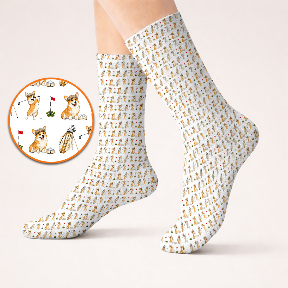 Funny Corgi Golf Sock, Corgi Pattern Golf Socks, Dog Lover Golf Gift
