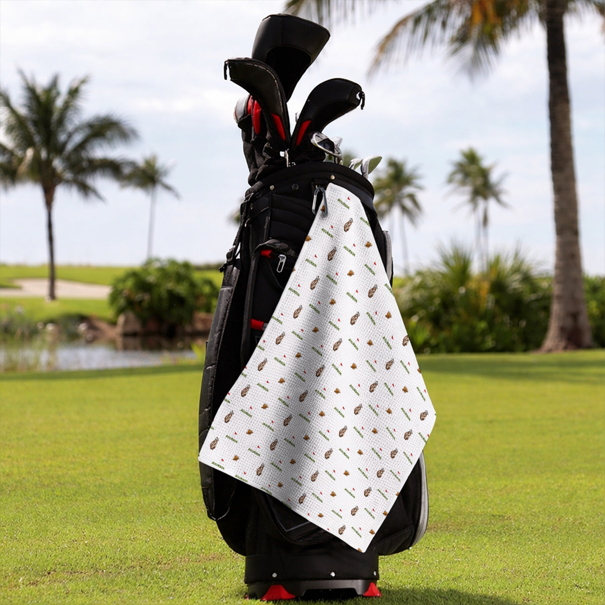 Bourbon & Cigar Golf Towels, Whiskey Golf Pattern Towel, Funny Bourbon Gift For Golfers