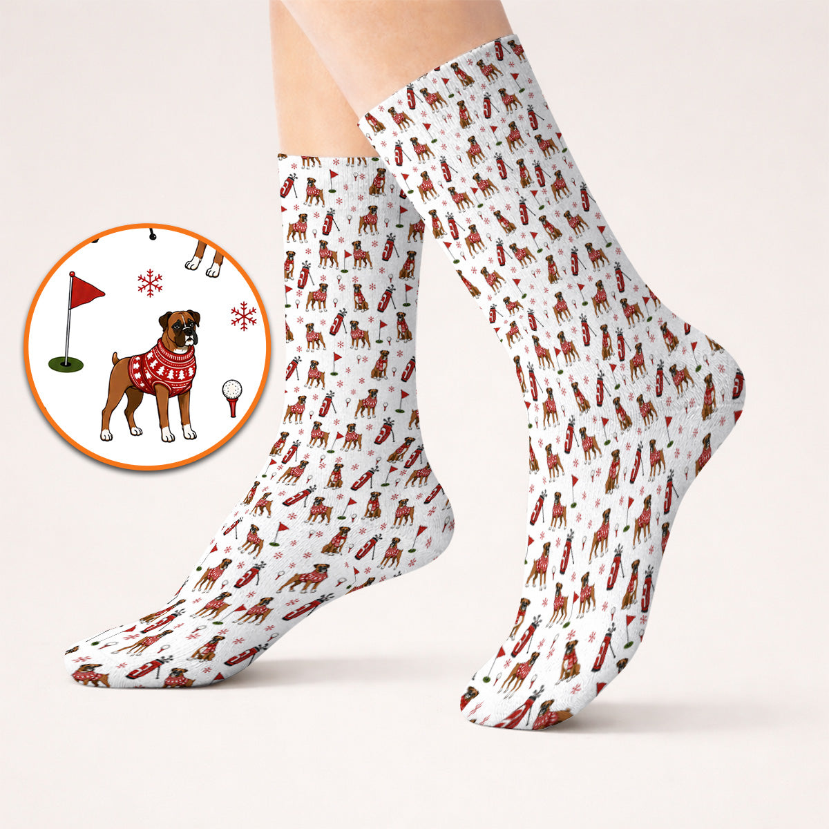 Boxer Christmas Golf Polos, Holiday Dog Pattern Golf Shirt, Festive Golf Gift for Golfers