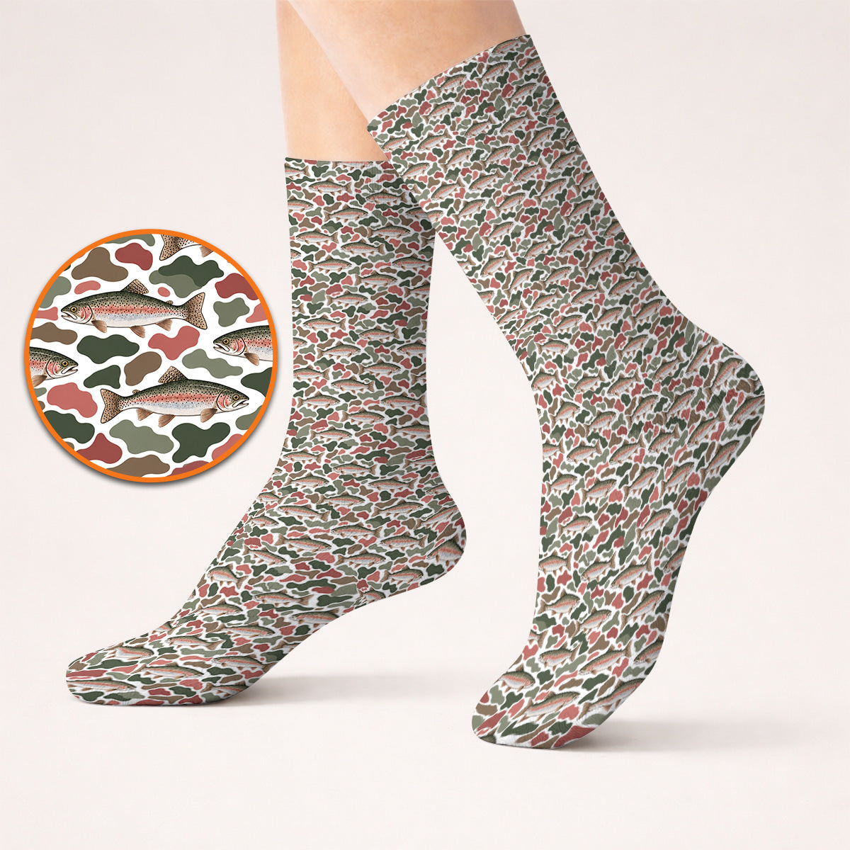 Rainbow Trout Camo Golf Socks, Trout Fishing Camouflage Pattern Golf Sock, Crazy Golf Gift For Golfer