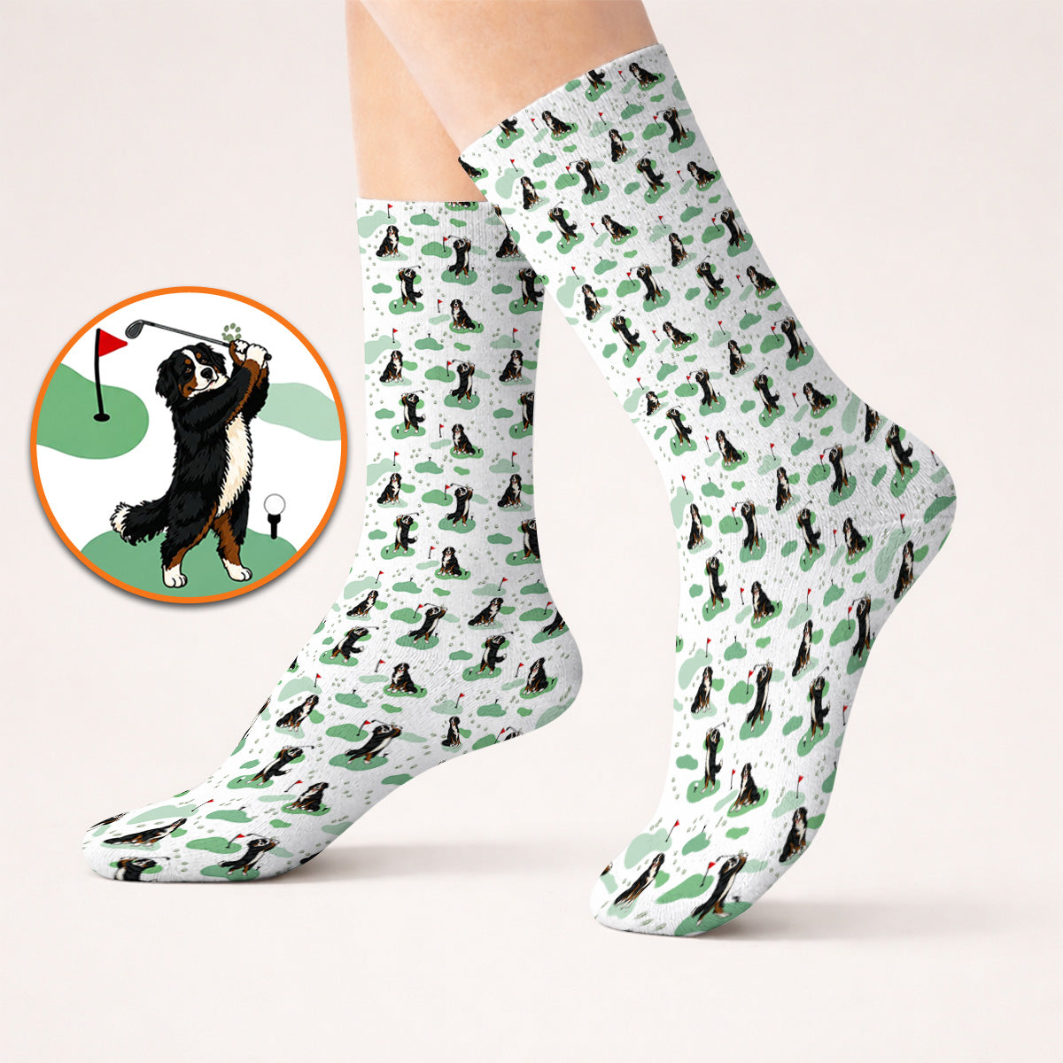 Bernese Mountain Pattern Golf Socks, Bernese Mountain Golf Sock Fot Golfer, Funny Dog Golf Gift