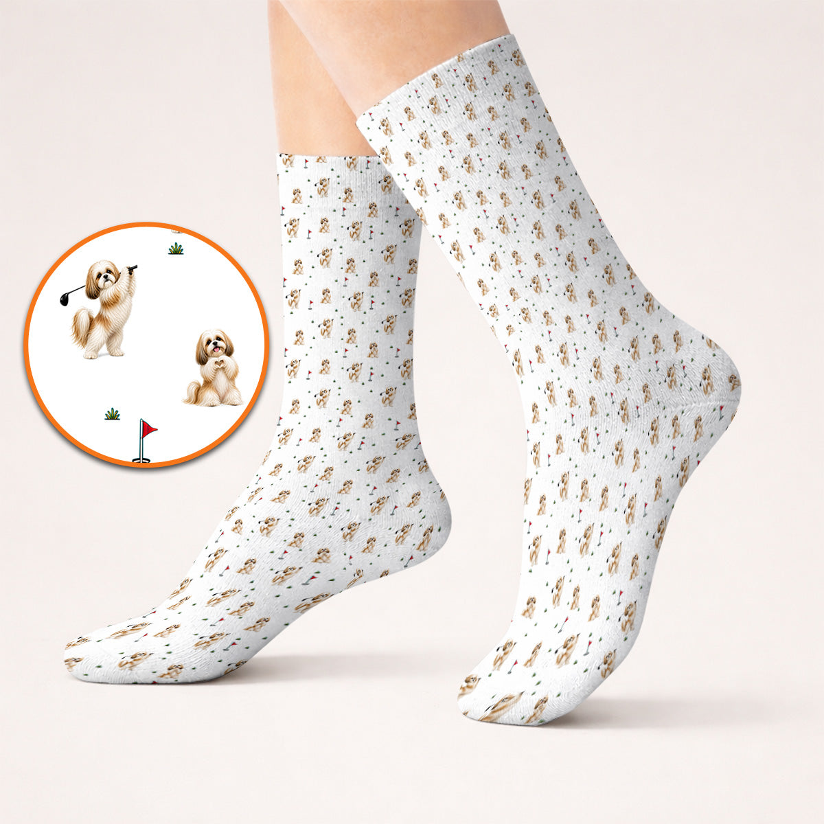Funny Shih Tzu Golf Socks, Cute Shih Tzu Pattern Golf Sock, Golf Gift For Dog Lovers