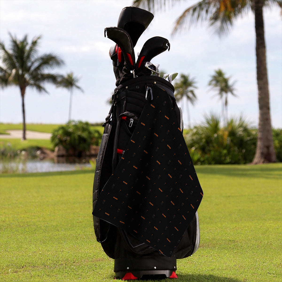Black Cat Halloween Golf Towels, Spooky Cat Pattern Golf Towel for Halloween Lovers, Funny Golf Gift for Golfers