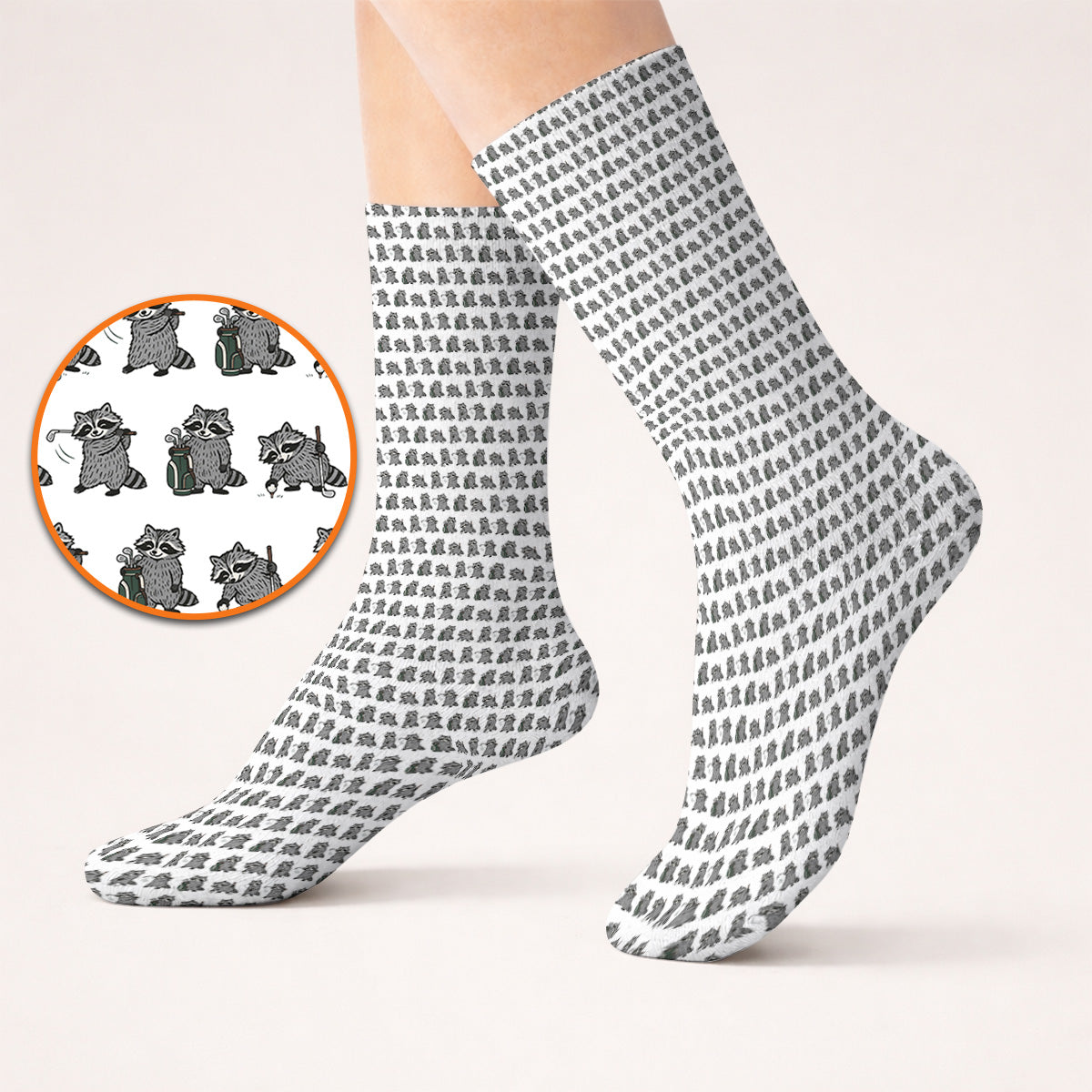 Funny Raccoon Golf Socks, Cute Raccoon Golf Pattern Sock, Golf Gift for Golf Lovers
