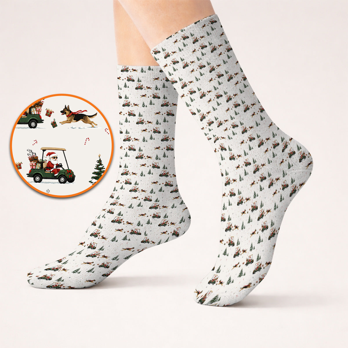 German Shepherd Pattern Golf Socks, German Christmas Golf Cart Sock, Festive Golf Gift for Dog Lovers