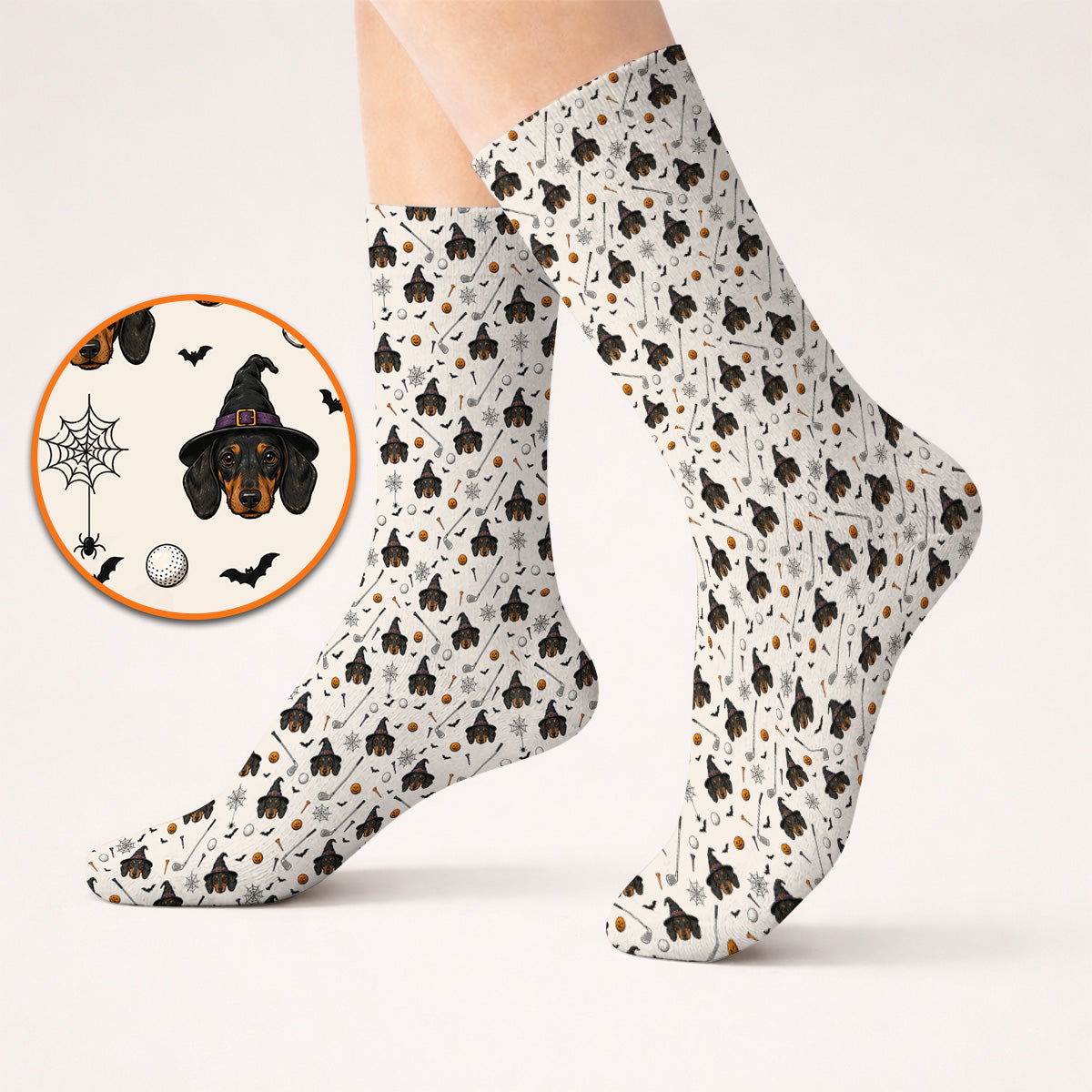 Witch Dachshund Golf Socks, Halloween Wiener Dog Pattern Golf Sock, Golf Gift for Golfer