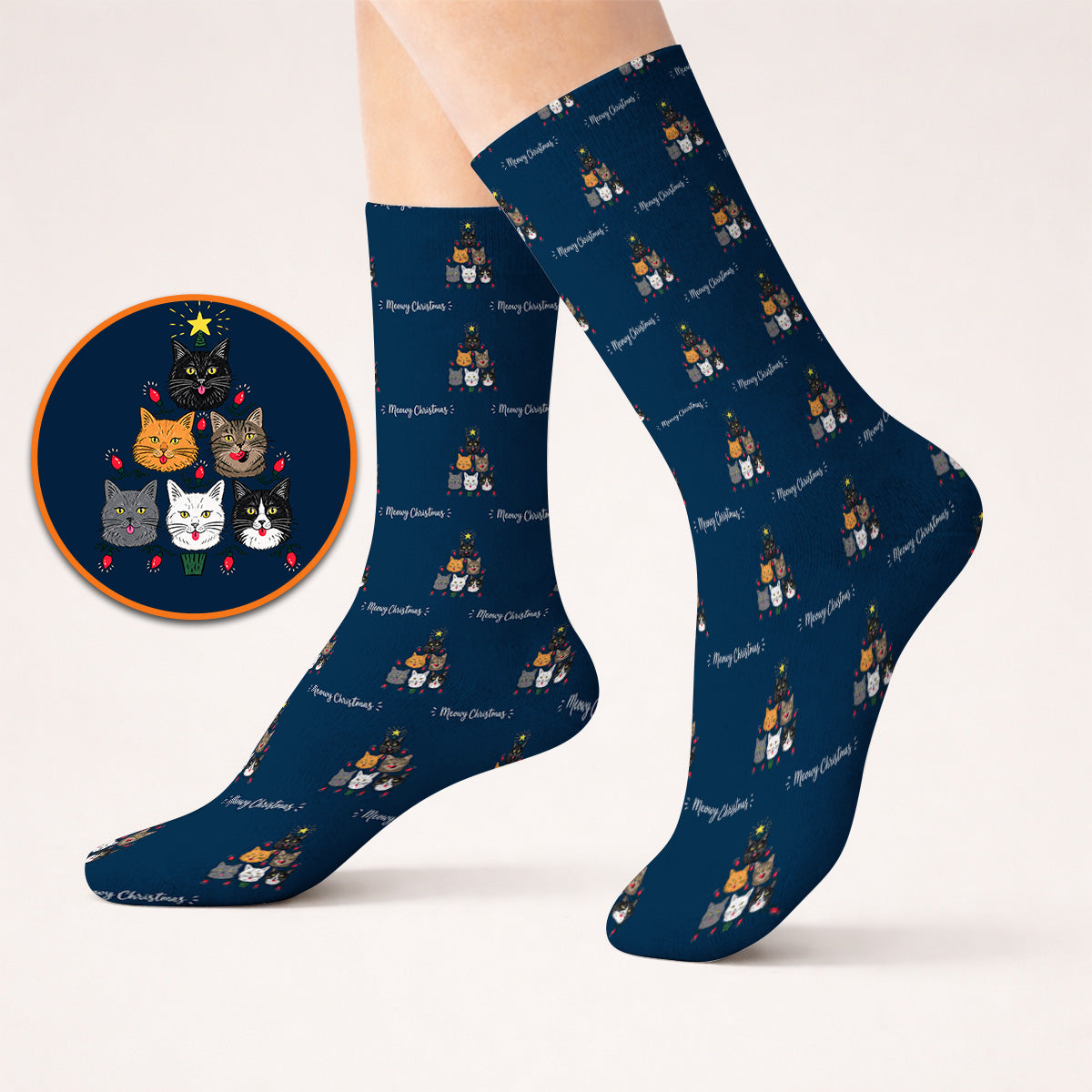 Meowy Christmas Cat Golf Socks, Festive Cat Christmas Pattern Golf Sock, Xmas Golf Gift For Cat Lovers