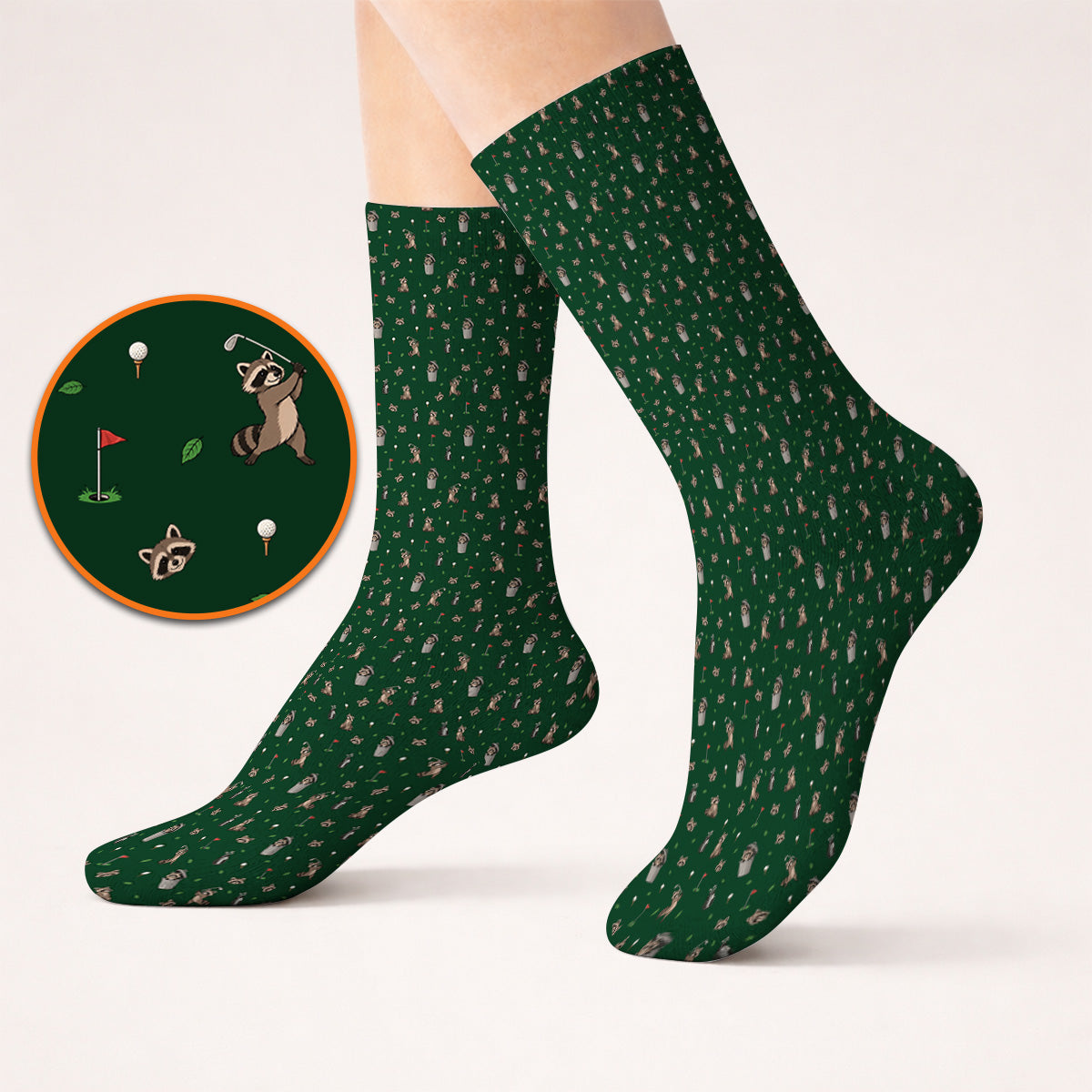 Raccoon Golf Socks, Playful Raccoon Golf Pattern Sock, Funny Animal Golf Footwear for Golfer