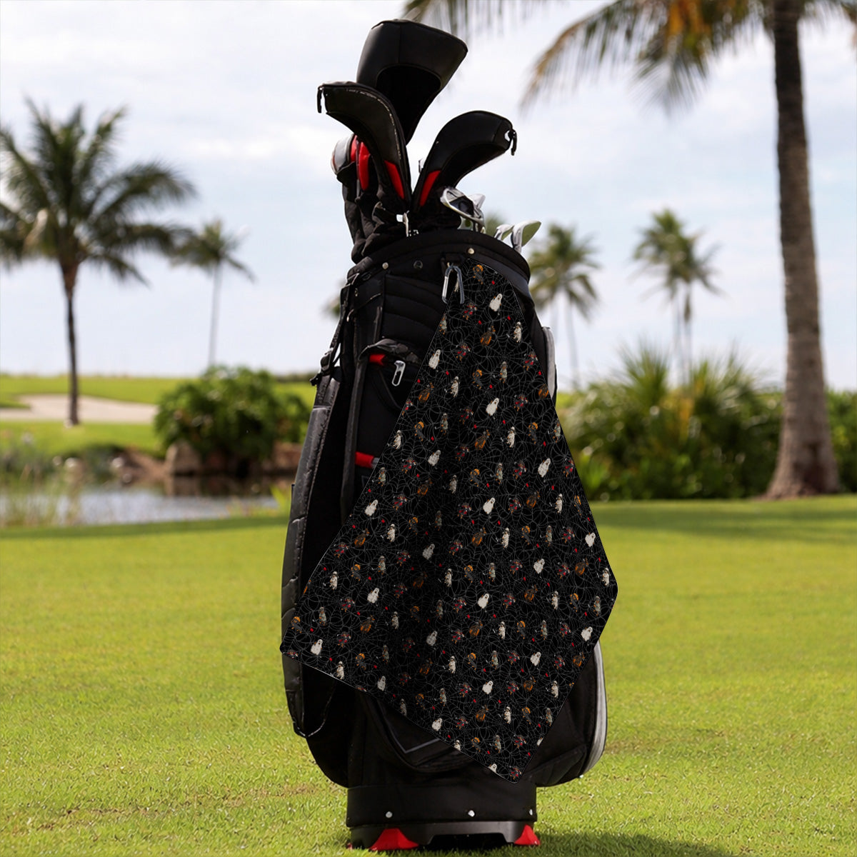 Spooky Dachshund Pattern Golf Towel, Halloween Vampire Wiener Dog Towels, Crazy Golf Gift For Golfer