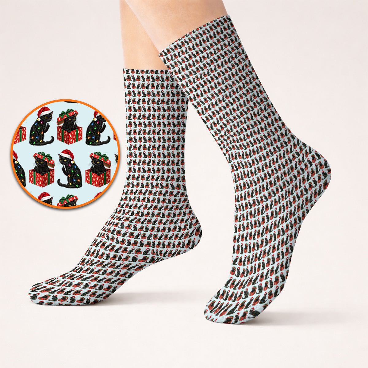 Black Cat Christmas Pattern Golf Socks, Funny Christmas Cat Golf Sock, Holiday Gift for Cat Lovers