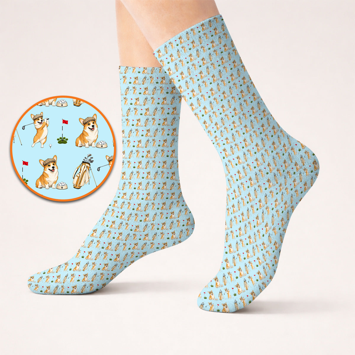 Funny Corgi Golf Sock, Corgi Pattern Golf Socks, Dog Lover Golf Gift