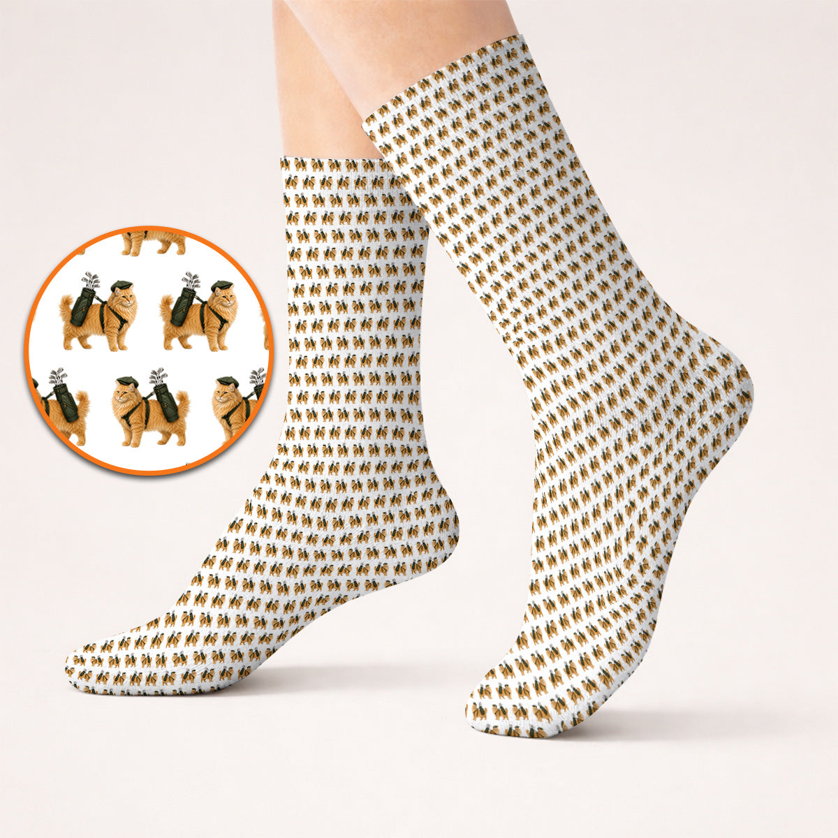 Ginger Long Hair Cat Golf Socks, Cute Orange Cat Pattern Golf Sock for Cat Lovers, Golf Gift for Long Haired Cat Owners