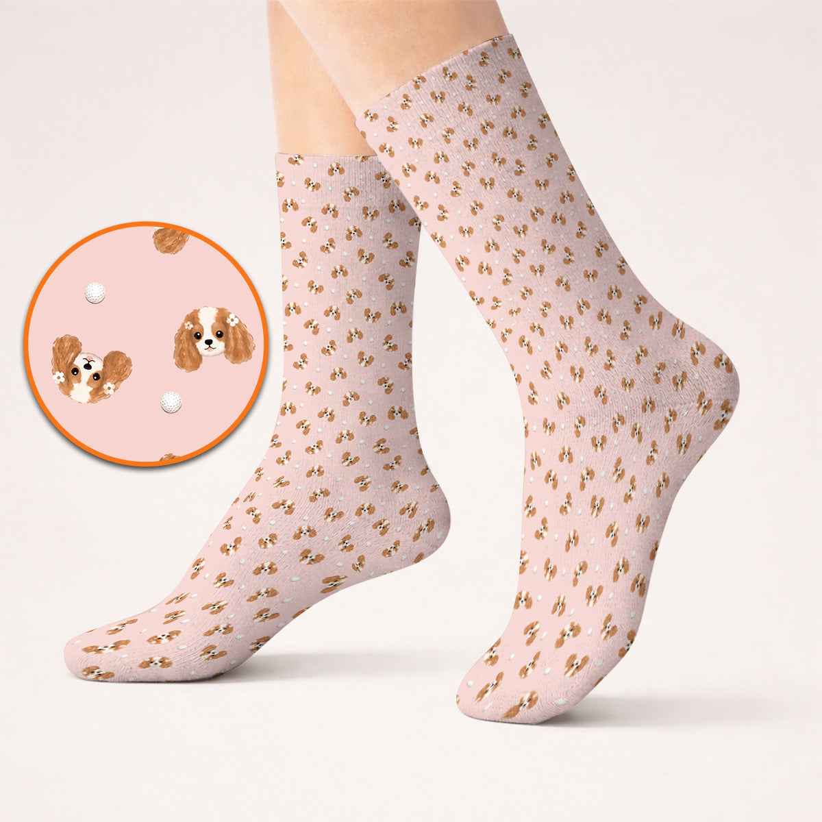 Cavalier King Charles Spaniel Golf Socks, Funny Cute Cavalier Pattern Golf Sock, Golf Gift For Golfer