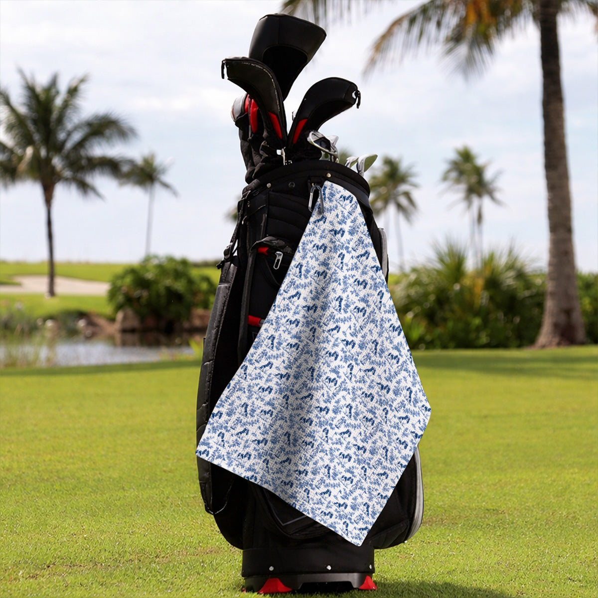 Funny Cavalier King Charles Spaniel Golf Towel, Toile de Jouy Cavalier Pattern Golf Towels, Golf Gift For Golfer