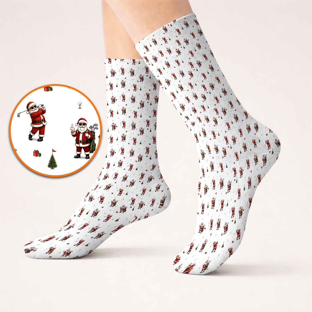 Funny Santa Pattern Golf Socks, Xmas Golf Sock For Golfers, Christmas Golf Gift For Holiday