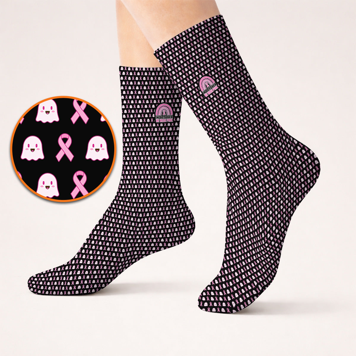Breast Cancer Awareness Golf Socks, In October We Wear Pink Pattern Golf Sock, Pink Ribbon Golf Gift for Breast Cancer Support