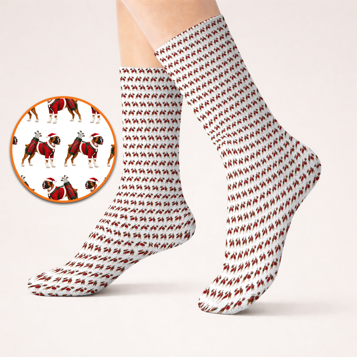 Boxer Dog Christmas Pattern Golf Socks, Santa Boxer Golf Sock, Boxer Lover Holiday Golf Gift For Golfer
