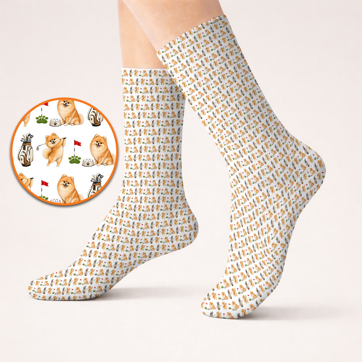 Pomeranian Pattern Golf Socks, Pomeranian Dog Golf Sock, Golf Gift For Golfer