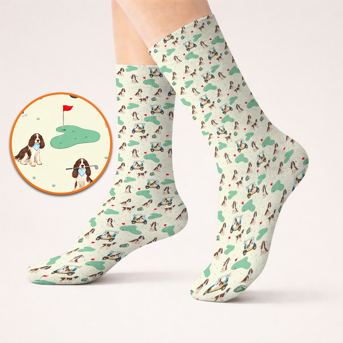 English Springer Spaniel Golf Socks, Pattern Golf Sock For Dog Lovers, Crazy Golf Gift For Golfer