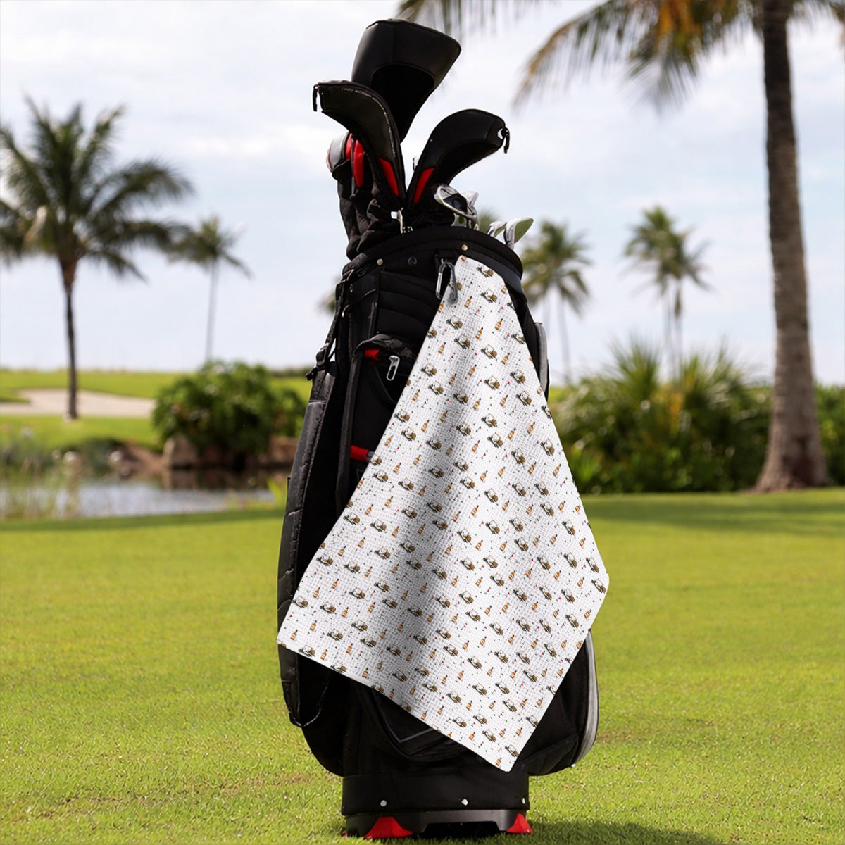 Bourbon Cart Golf Towels, Whiskey Barrel & Golf Course Pattern Towel, Funny Golf Gift For Golfer