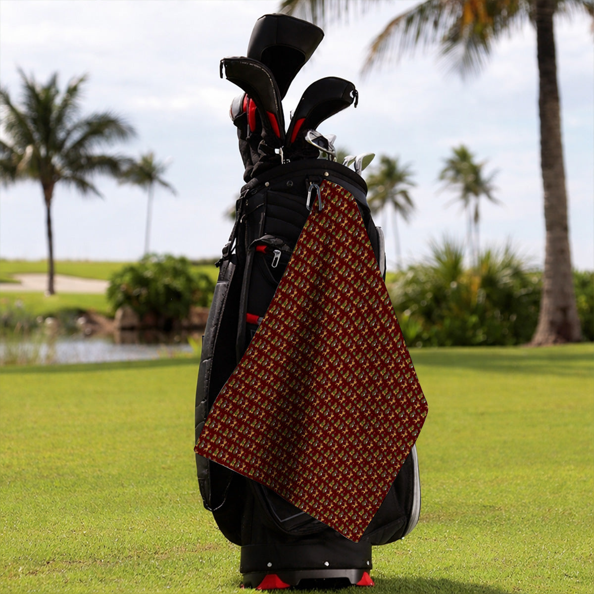 German Shepherd Christmas Golf Towels, German Shepherd Pattern Golf Towel, Xmas Golf Gift For Golfer