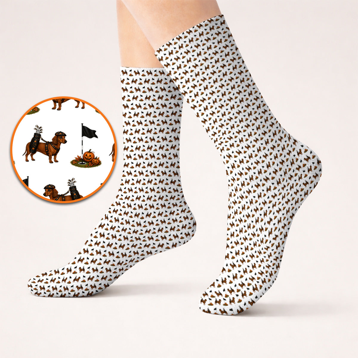Funny Dachshund Golf Sock, Halloween Wiener Dog Pattern Golf Socks, Golf Gift for Golfer