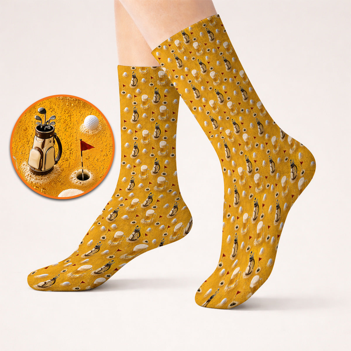 Crazy Golf And Beer Pattern Sock, Beer Lover Golf Socks, Golf Gift For Golfer
