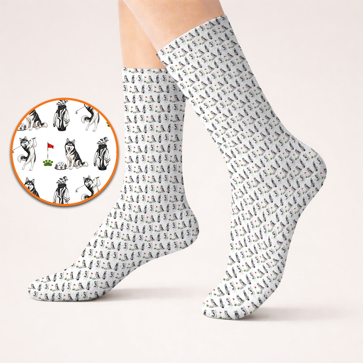 Funny Husky Golf Socks, Husky Sibir Pattern Golf Sock For Dog Lover, Golf Gift For Golfer