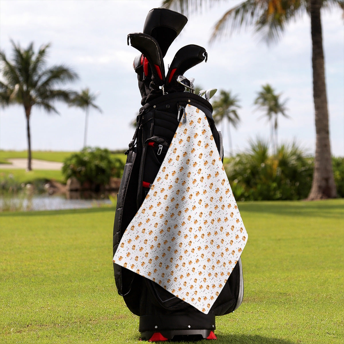 Golden Pomeranian Pattern Golf Towel, Cute Pomeranian Dog Golf Towels, Golf Gift For Golfer