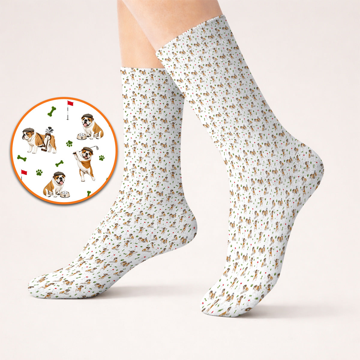Funny Bulldog Golf Pattern Socks, English Bulldog Golf Sock, Golf Gift For Golfer