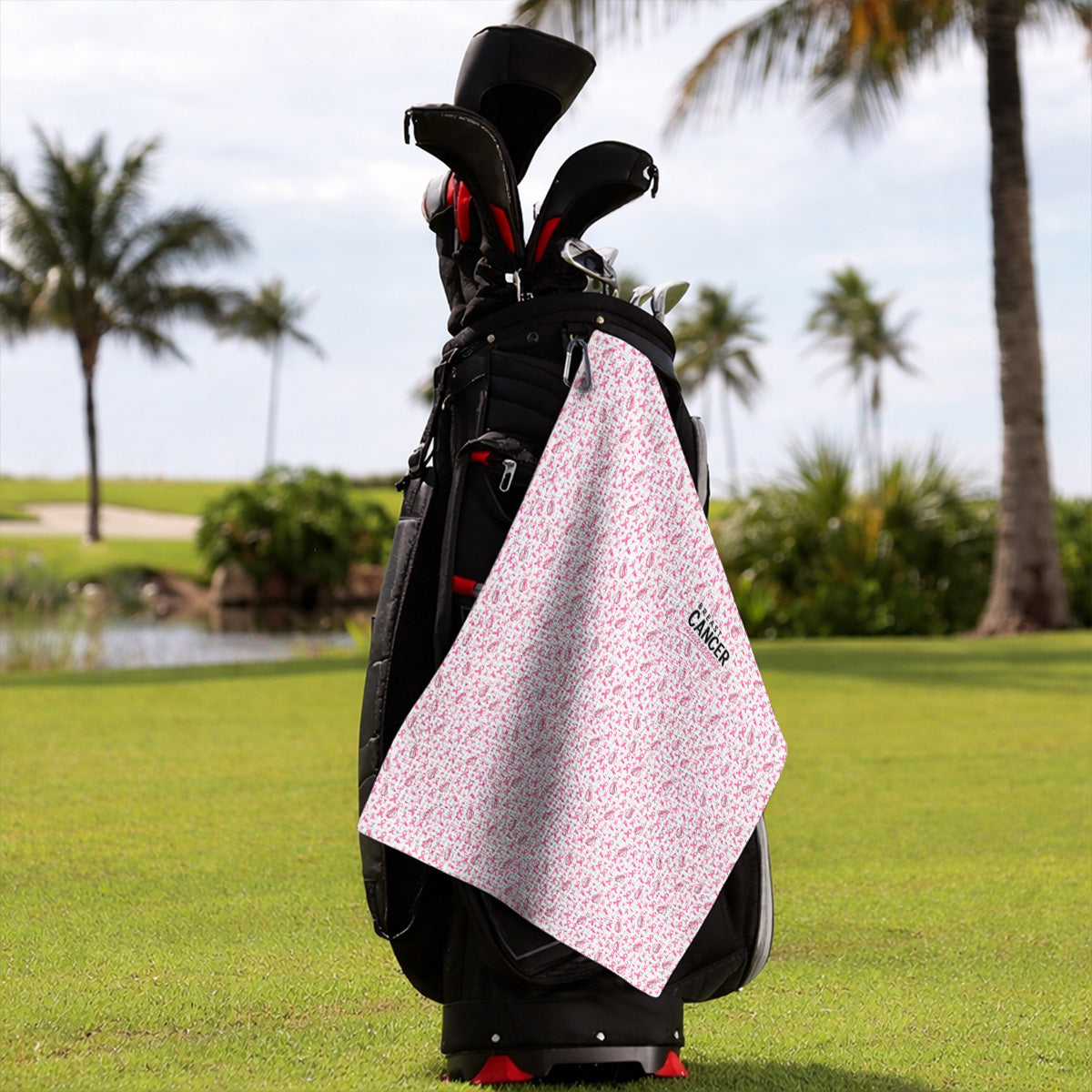 Breast Cancer Awareness Golf Towels, Pink Ribbon Golf Bag Pattern Towel, October Golf Gift for Golfer