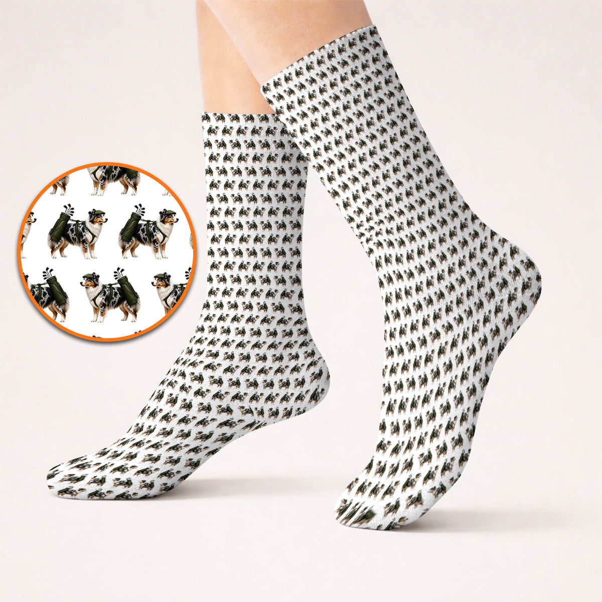 Funny Australian Shepherd Golf Socks, Blue Merle Aussie Pattern Golf Sock, Golf Gift For Golfer