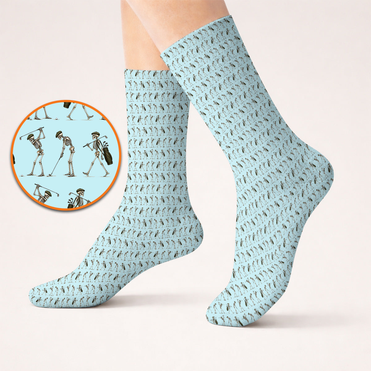 Skeleton Golf Socks, Vintage Skeleton Golf Pattern Sock, Crazy Golf Gift For Golfer