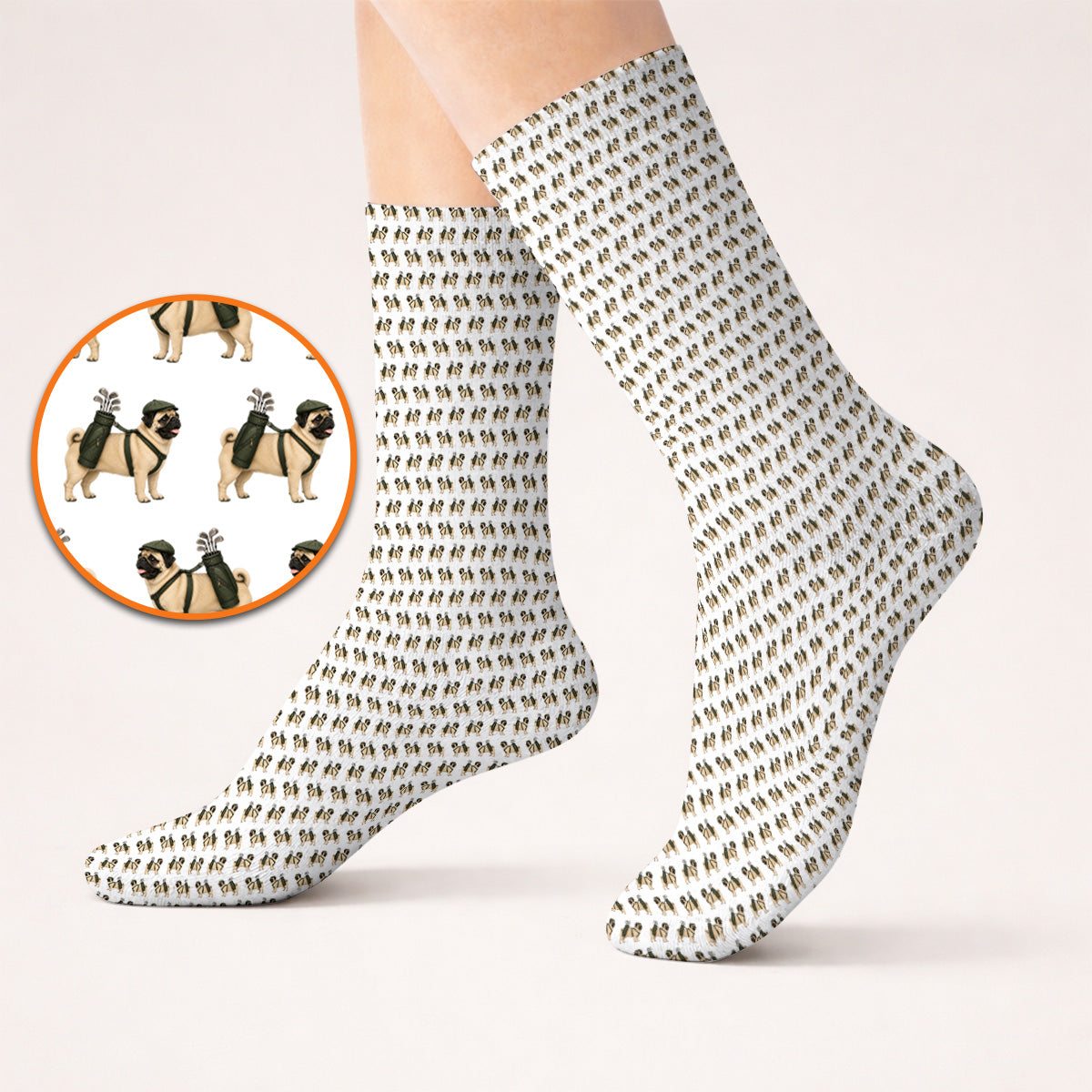 Pug Pattern Golf Socks, Funny Pug Golf Sock, Dog Lover Golf Gift