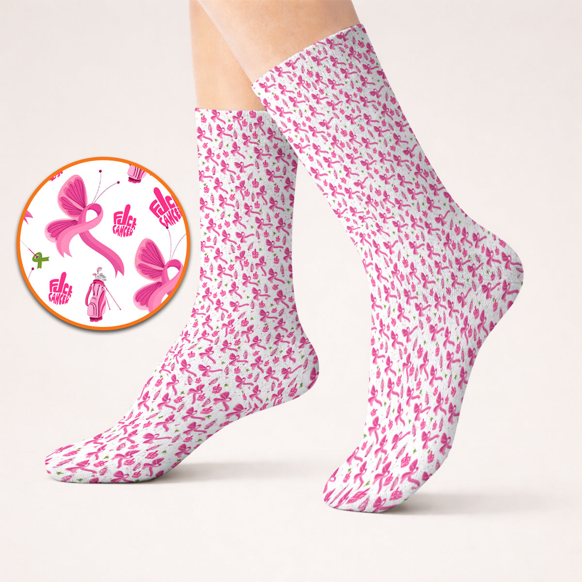 Fight With Every Swing Breast Cancer Awareness Golf Socks, Pink Ribbon & Golf Pattern Sock, Support Gift for Golfers