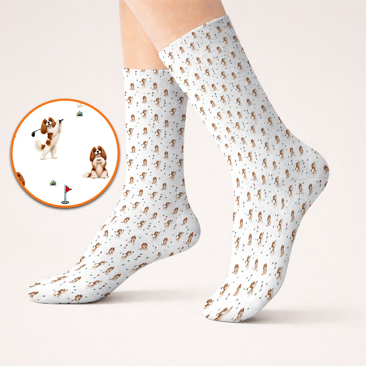 Funny Cavalier King Charles Spaniel Golf Socks, Funny Cavalier Golf Sock, Golf Gift For Dog Lovers