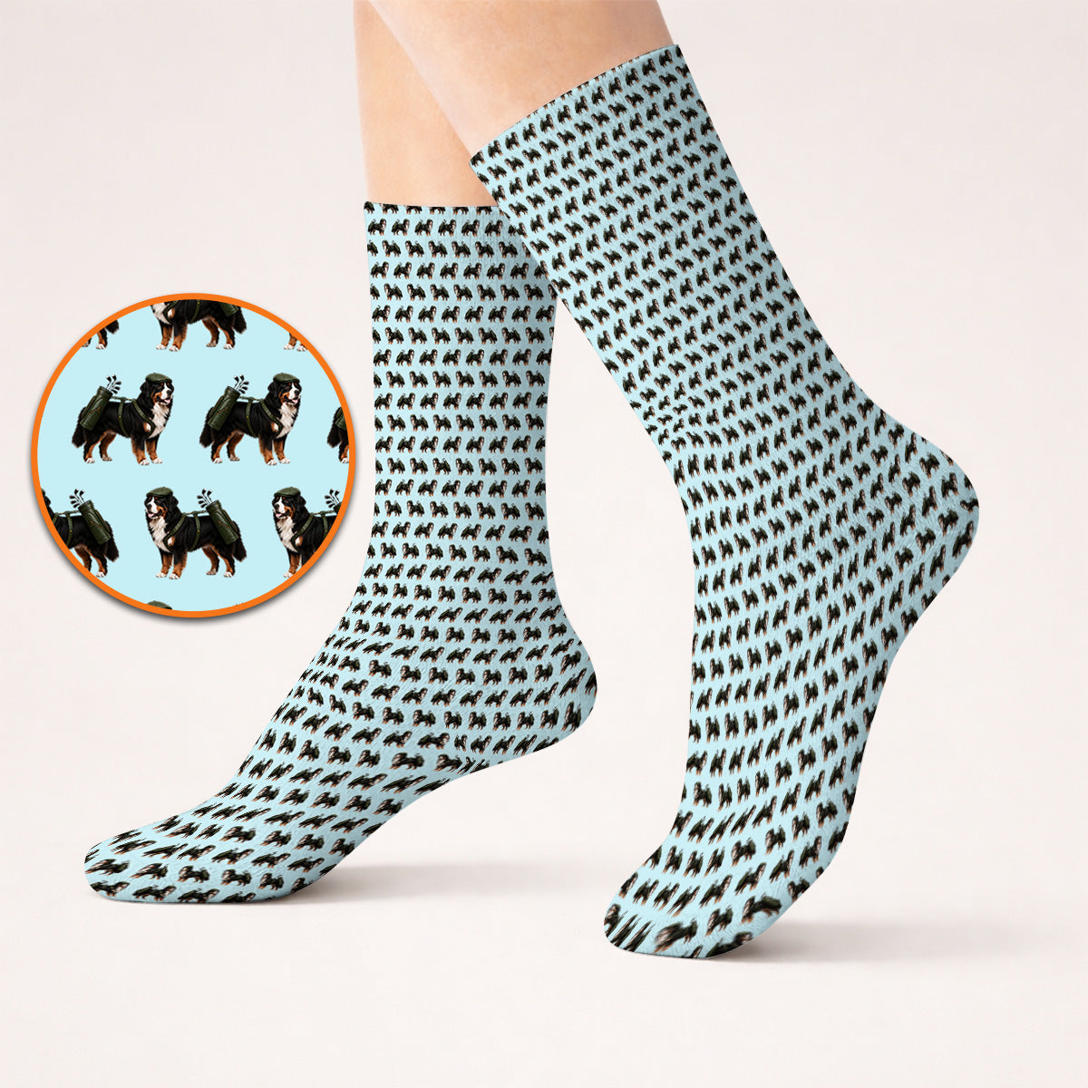 Funny Bernese Mountain Golf Pattern Socks, Bernese Golf Sock For Dog Lover, Golf Gift For Golfer