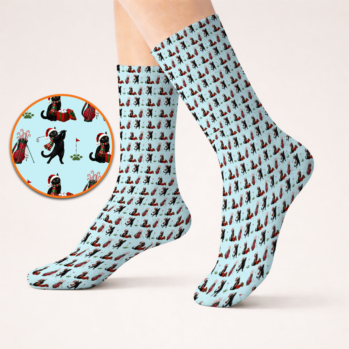 Black Cat Christmas Golf Socks, Festive Cat Patterm Golf Sock, Funny Holiday Golf Gift For Golfer