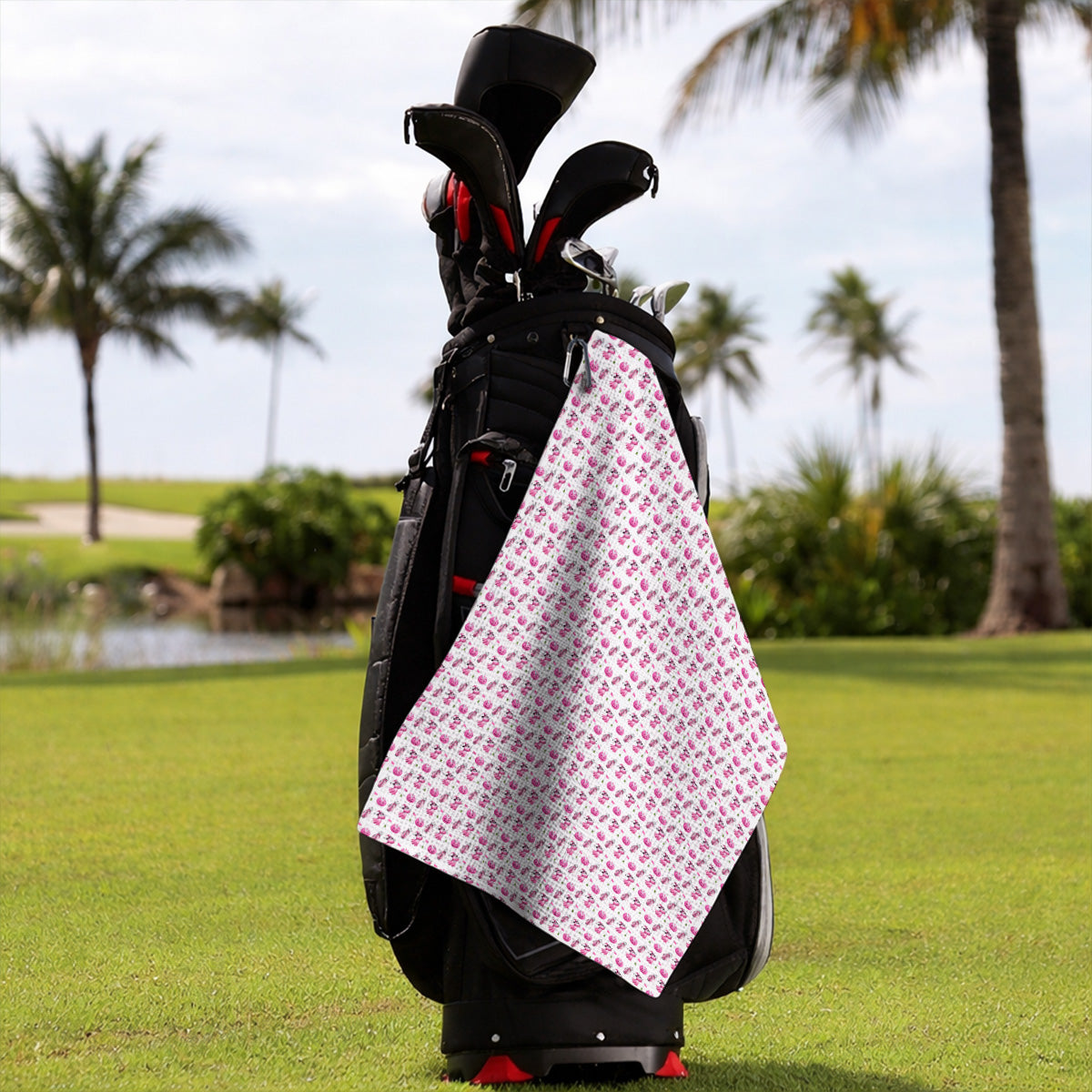 Pink Pumpkin Swing Breast Cancer Awareness Golf Towel, Halloween Golf & Pink Ribbon Pattern Towels, October Golf Gift For Golfer