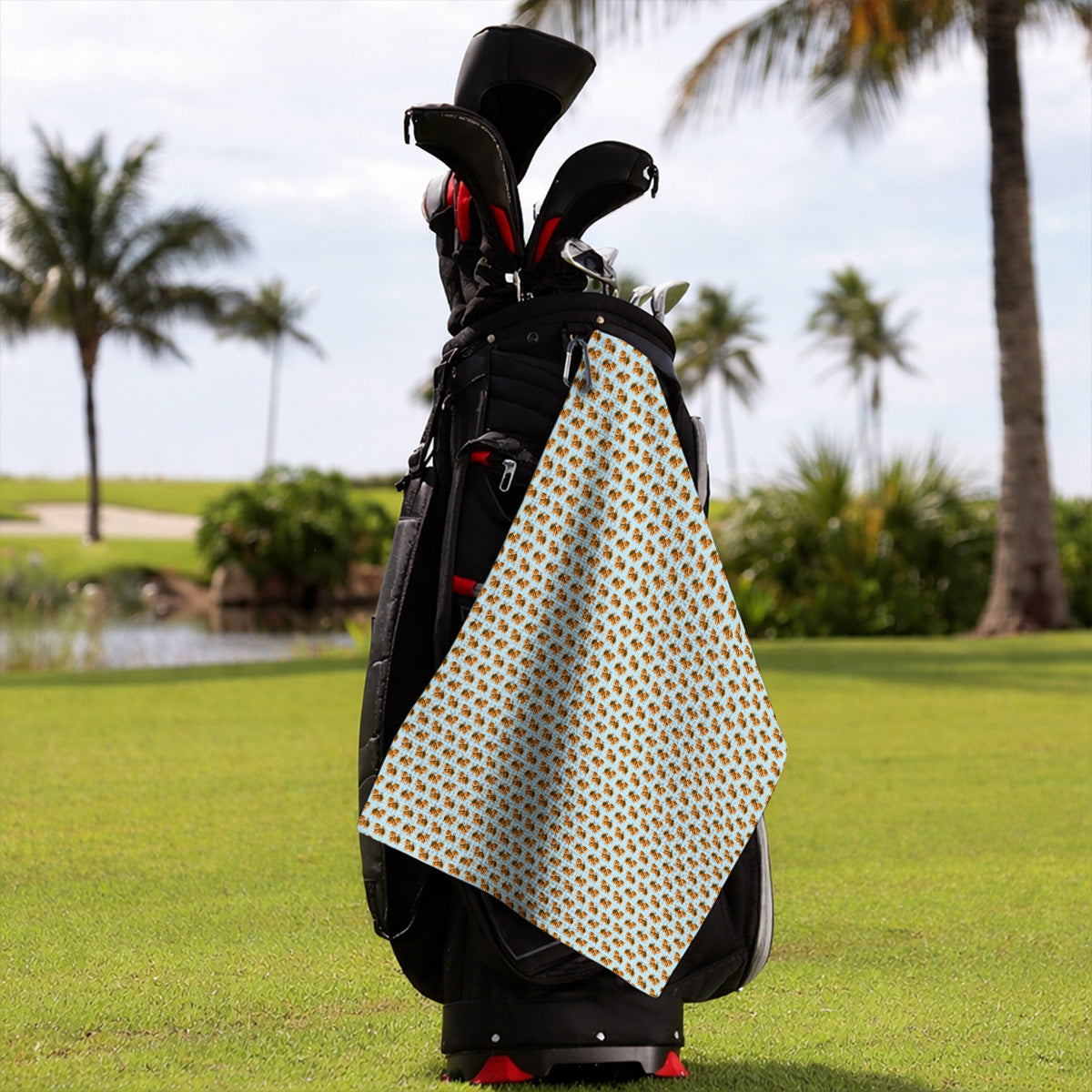 Golden Pomeranian Pattern Golf Towel, Cute Pomeranian Dog Golf Towels, Funny Golf Gift For Golfer