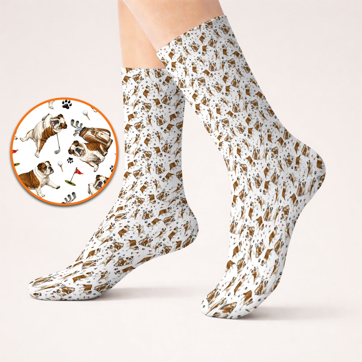 Funny Bulldog Pattern Golf Socks For Golfer, English Bulldog Golf Sock, Dog Golf Gift